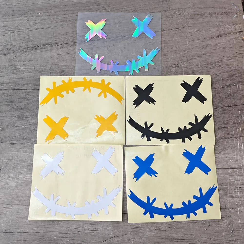 Stitched Smile Sticker Waterproof Reflective Motorcycle Bike Helmet Demon Horror Smiling Face Car Decal Auto Body Decoration
