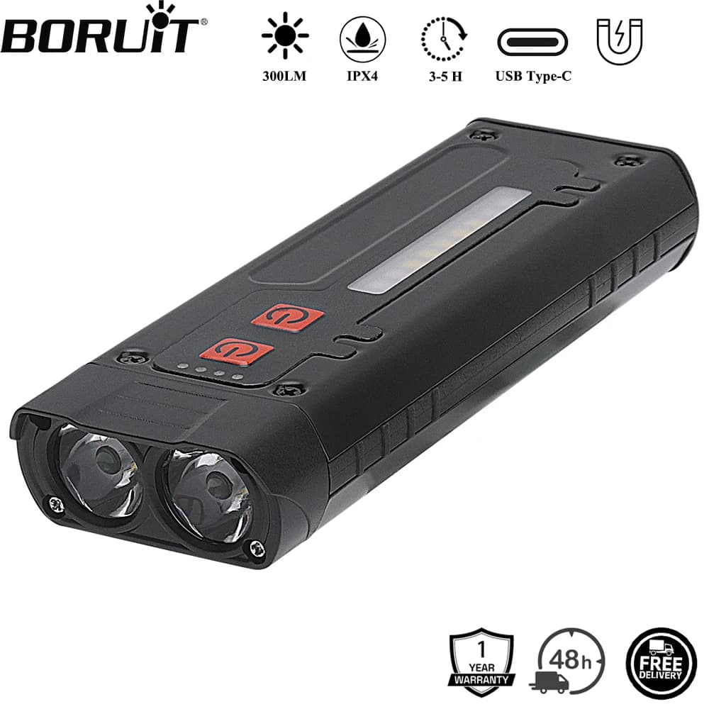 BORUiT EDC Torcia LED Tipo-C Torcia da lavoro magnetica ricaricabile con clip Lanterna tascabile da campeggio impermeabile