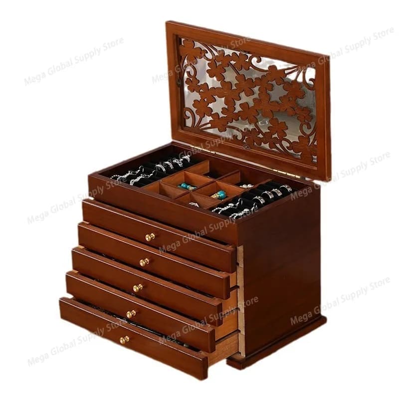 Big Size Wood Jewelry Storage Box Drawer Ring Necklace Jewelry Boxes Organizer Case Earrings Display Bangles Tray Accessories