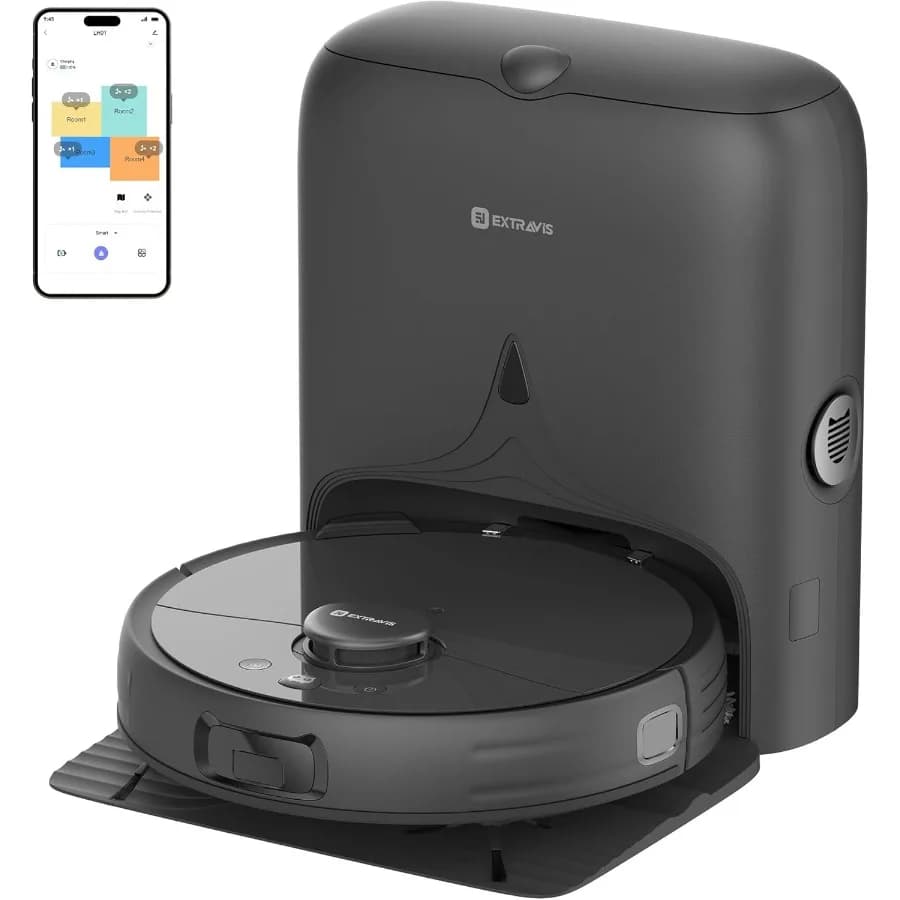Robot Vacuum Cleaner and Washing Equipment V5 with Anti-Group Technology for Domestic Animals, Suction 8500Pa, Capacity 75 Days, Navigation LDS, Home Animal Laser, Robotic V