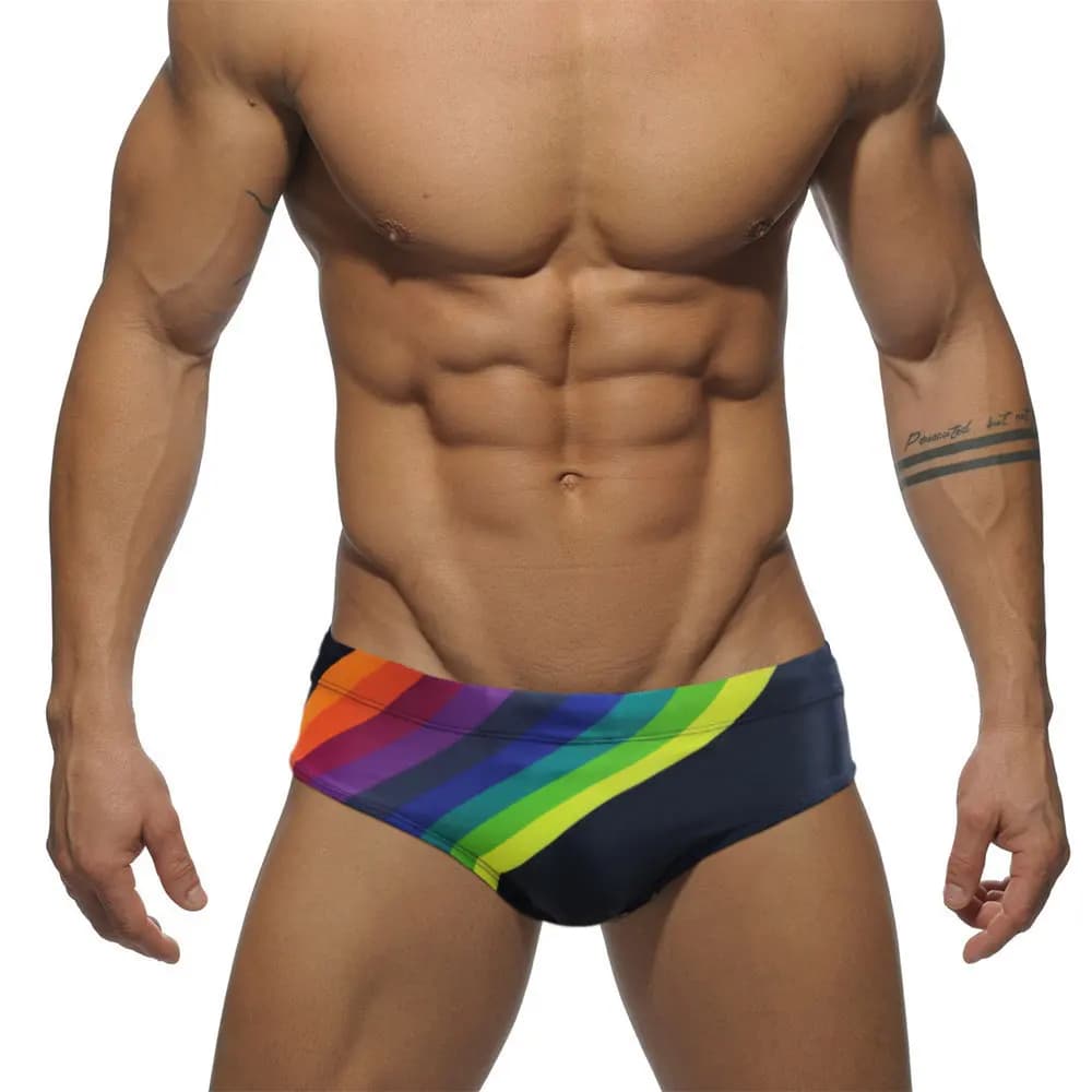 Swimsuit Rainbow Print Low Waist Men's Triangle Swimsuit Cup Anti-Embarrassment Tether Beach Pants