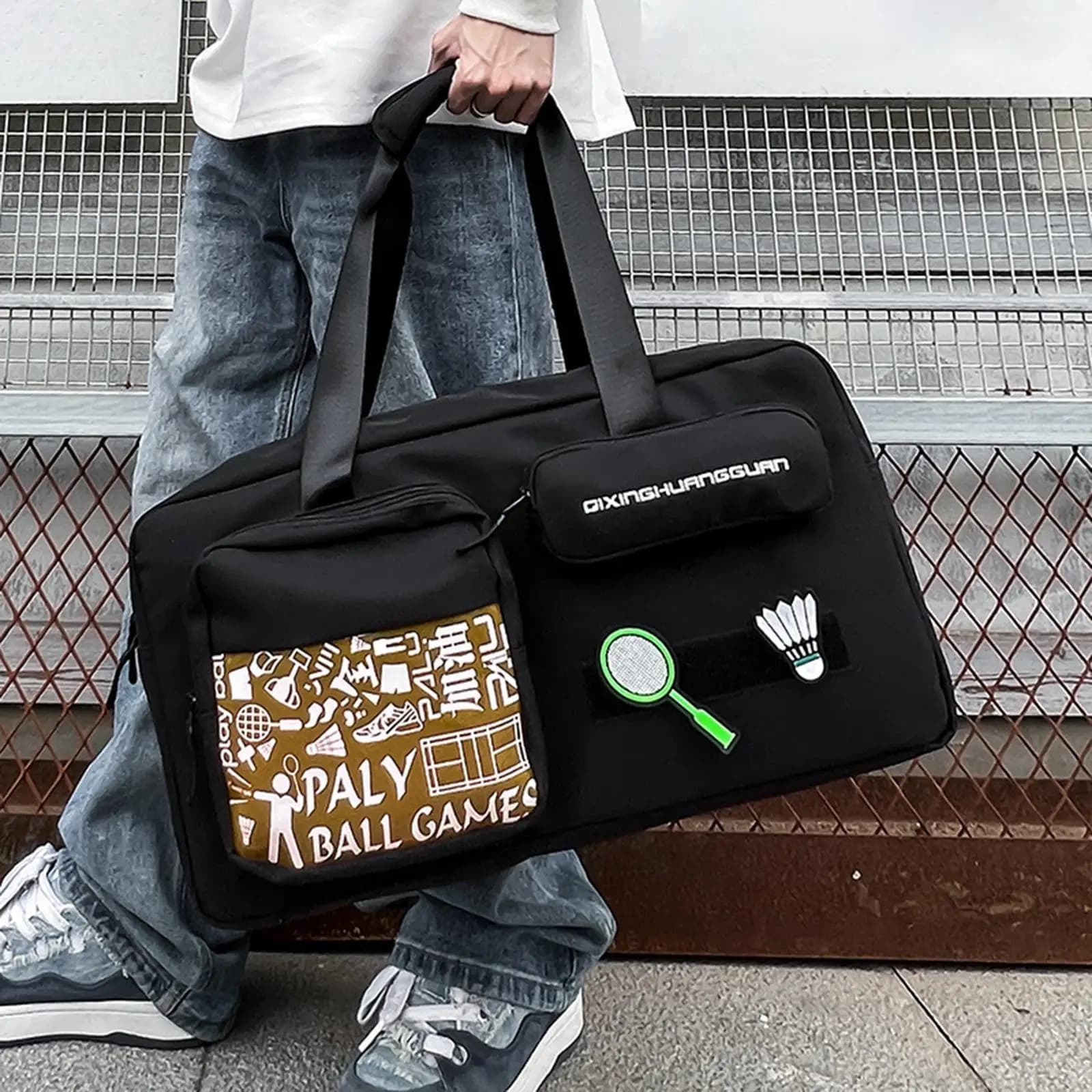 Large Capacity Badminton Bag Portable Pickleball Accessories Case Bag Tennis Racquetball Bag for Outdoor Biking