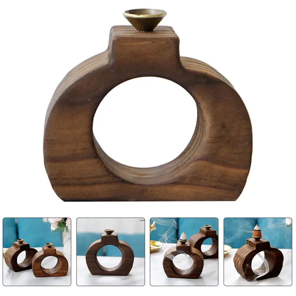 Bruciatore di incenso a riflusso decorativo in legno per coni d'incenso, purificatore d'aria, diffusore di aromi, decorazione rilassante per casa e ufficio