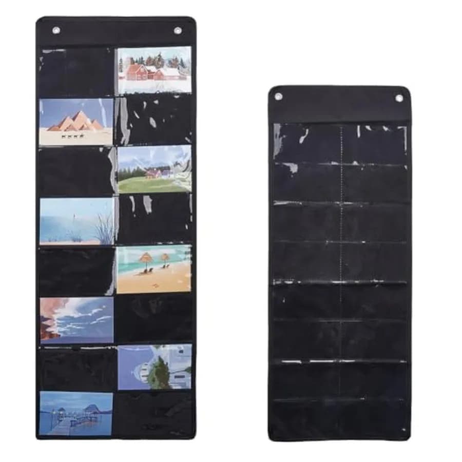 2Pcs 2 Sizes Storage Pocket Chart Hanging File Organizer Pocket with 16 Pockets Wall File Organizer Folder Reusable Black Pocke