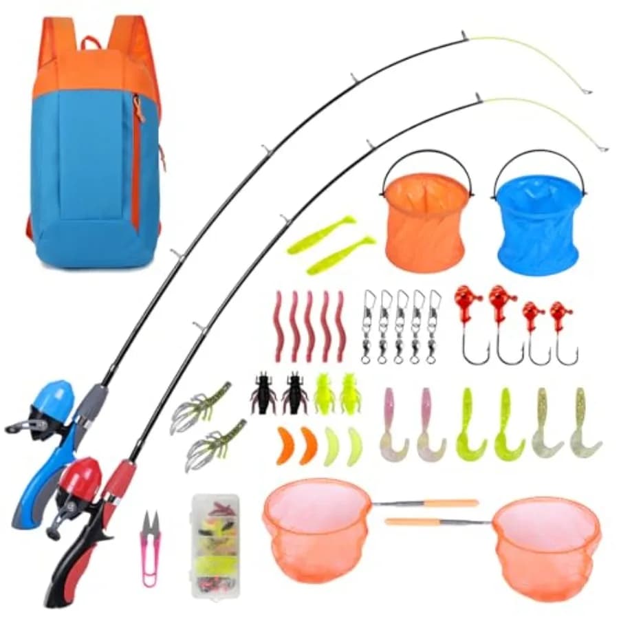 Fishing Kit 2 Pieces: Portable Telescopic Fishing Cane with Tool Box, 2 Networks and 2 Glasses for Beginners Boys and Girls