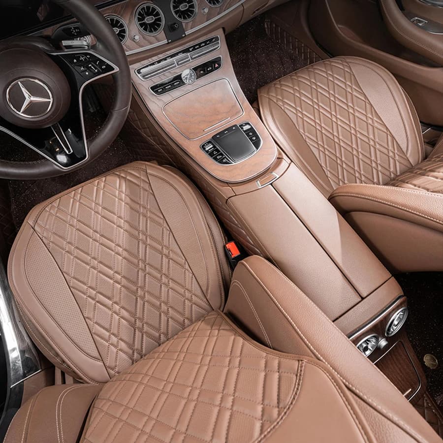 Coprisedile per auto in pelle NAPPA di lusso da 3 pezzi, set completo di cuscini per sedili, antiscivolo e avvolgente intorno al fondo, adatto al 95% dei veicoli