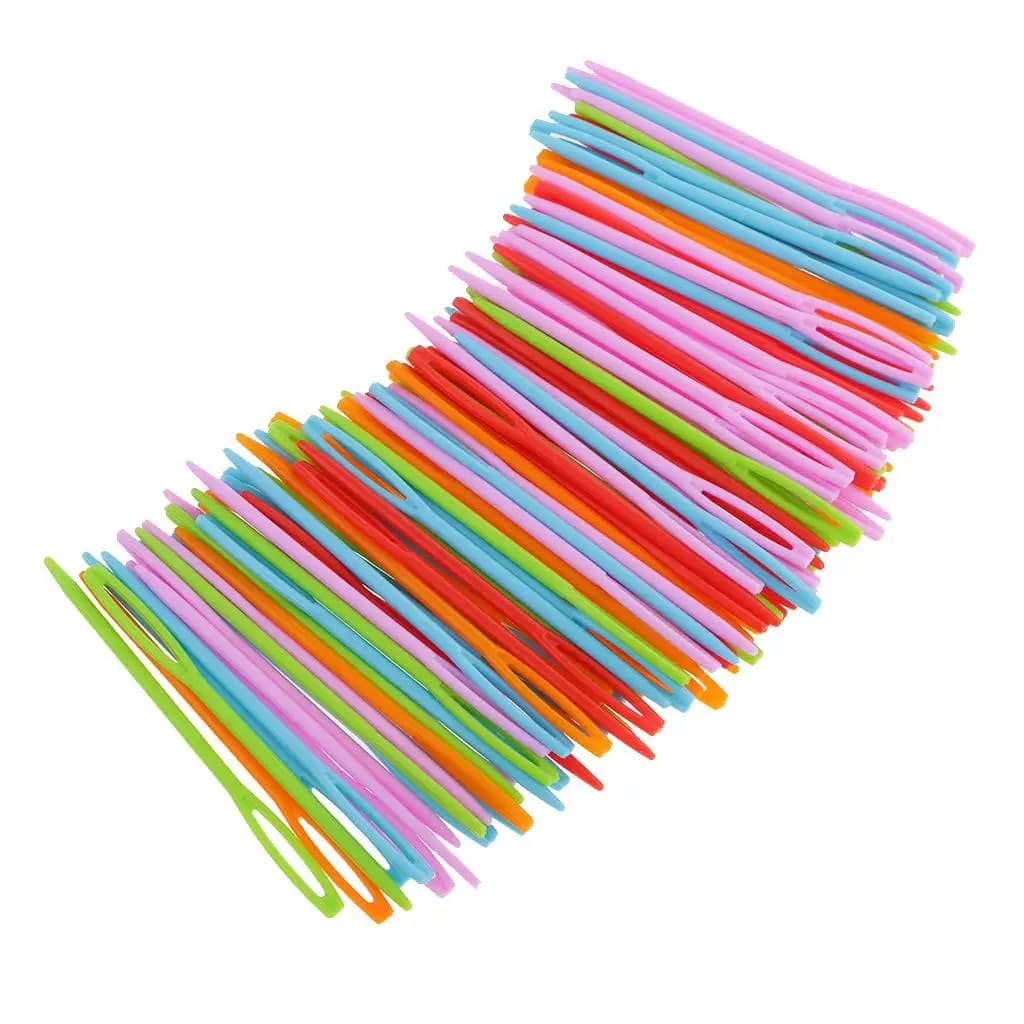 Aghi da cucito in plastica a punta tonda con occhiello grande, colore casuale, per lavori di cucito e progetti di uncinetto per bambini