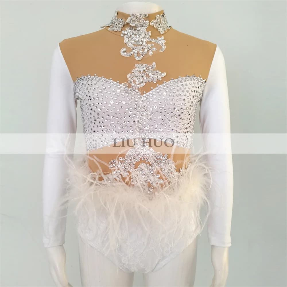 LIUHUO Personalizza Donne Ragazza Costume Prestazioni Ginnastica Ritmica Body Concorso Pattinaggio Su Ghiaccio Vestito Moderna Danza Bianca