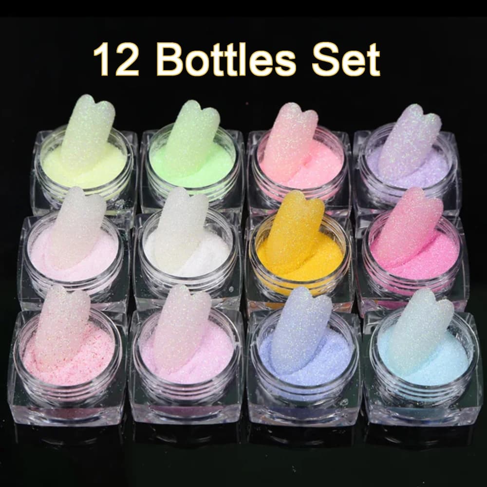 12 pz Nail Zucchero Sabbia Glitter Set Sugarsand Effetto Polvere Diamante Arcobaleno Magico Gel Polish FAI DA TE Glitter Polvere Decorazioni in Polvere