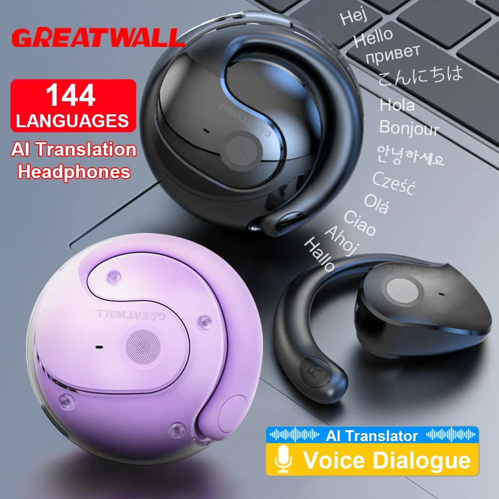 GreatWall AI Traduzione in tempo reale Auricolari Bluetooth wireless che supportano oltre 100 lingue vocali Cuffie per traduzione
