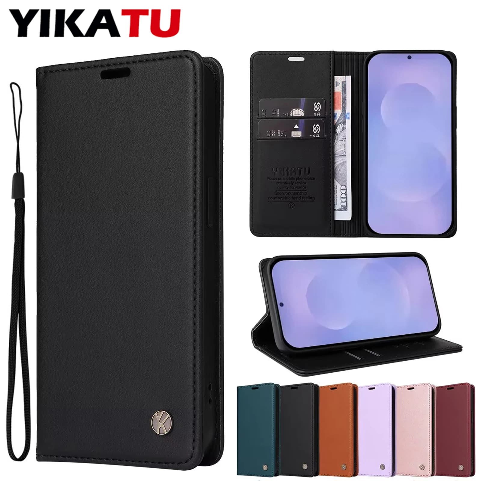Custodia a Portafoglio Magnetica in Pelle per iPhone 16E 17 16 Pro Max 15 Plus 14 13 12 mini 11, Leggera con Slot per Carte, Cover a Flip
