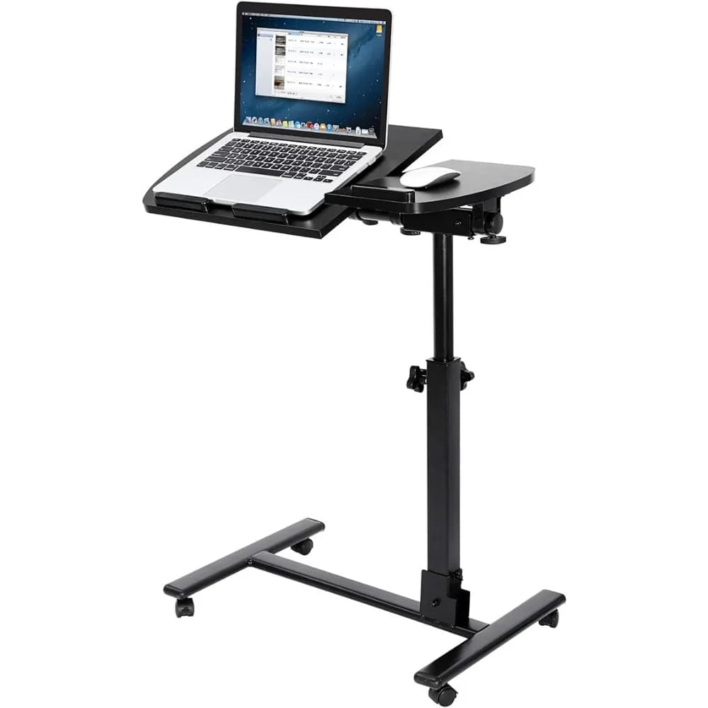 Mobile Laptop Desk Angle Height Adjustable Laptop Stand Rolling Desk Cart with Wheels, Laptop Desk Table, Computer Holder w/Side