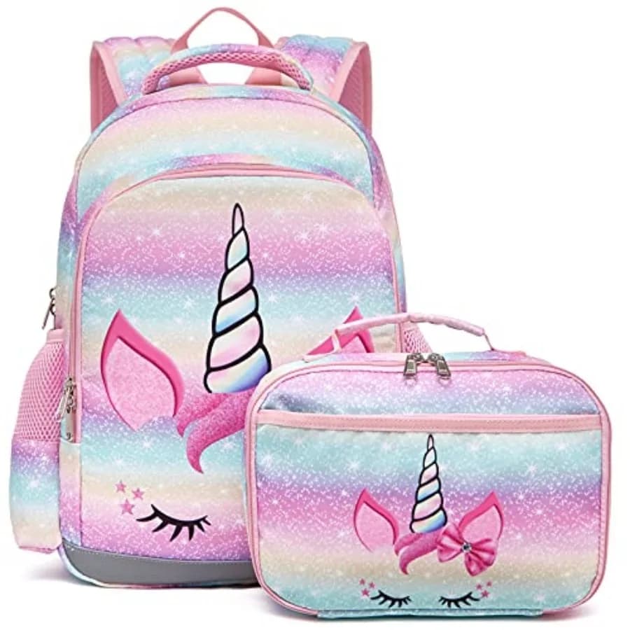 Zaino per ragazze, zaini per la scuola materna, carino e leggero, con tracolla e borsa per il pranzo a forma di unicorno