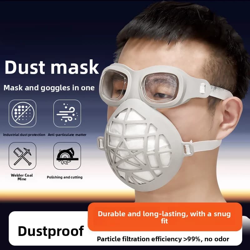 High-efficiency dust mask with integrated goggles—designed for industrial dust and sanding tasks, as well as renovation work.