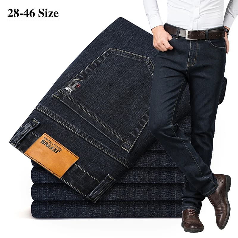 Plus Size 42 44 46 Jeans casual fashion man Classic Business Straight Elasticity Denim pants Spring Autumn men's trousers