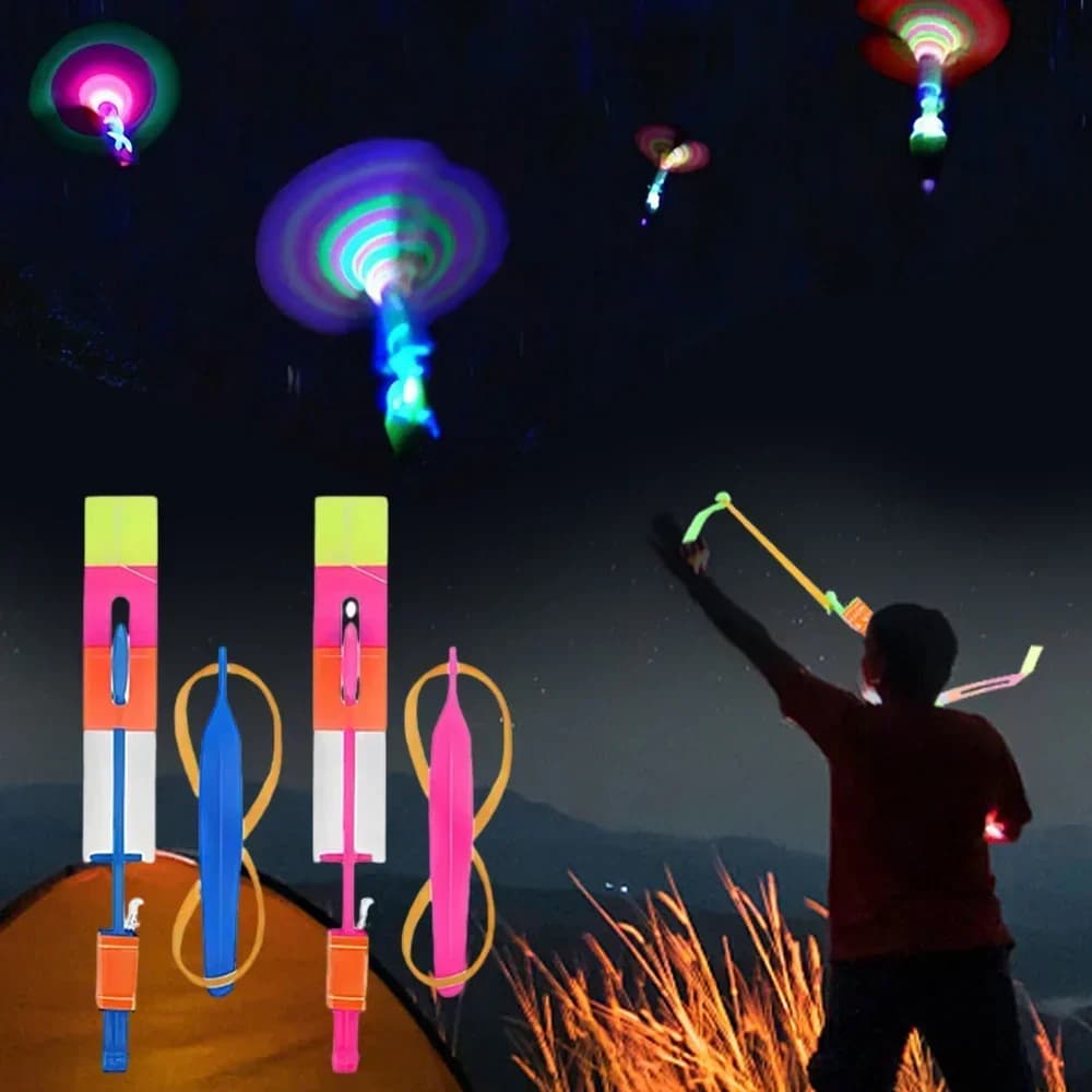 5/10/20pcs Ha Condotto La Luce Freccia Elicottero Fionda Espulsione Giocattolo Volante Per Bambini Per Adulti Mini Giocattolo Volante Flash Elastico Catapulta giocattoli