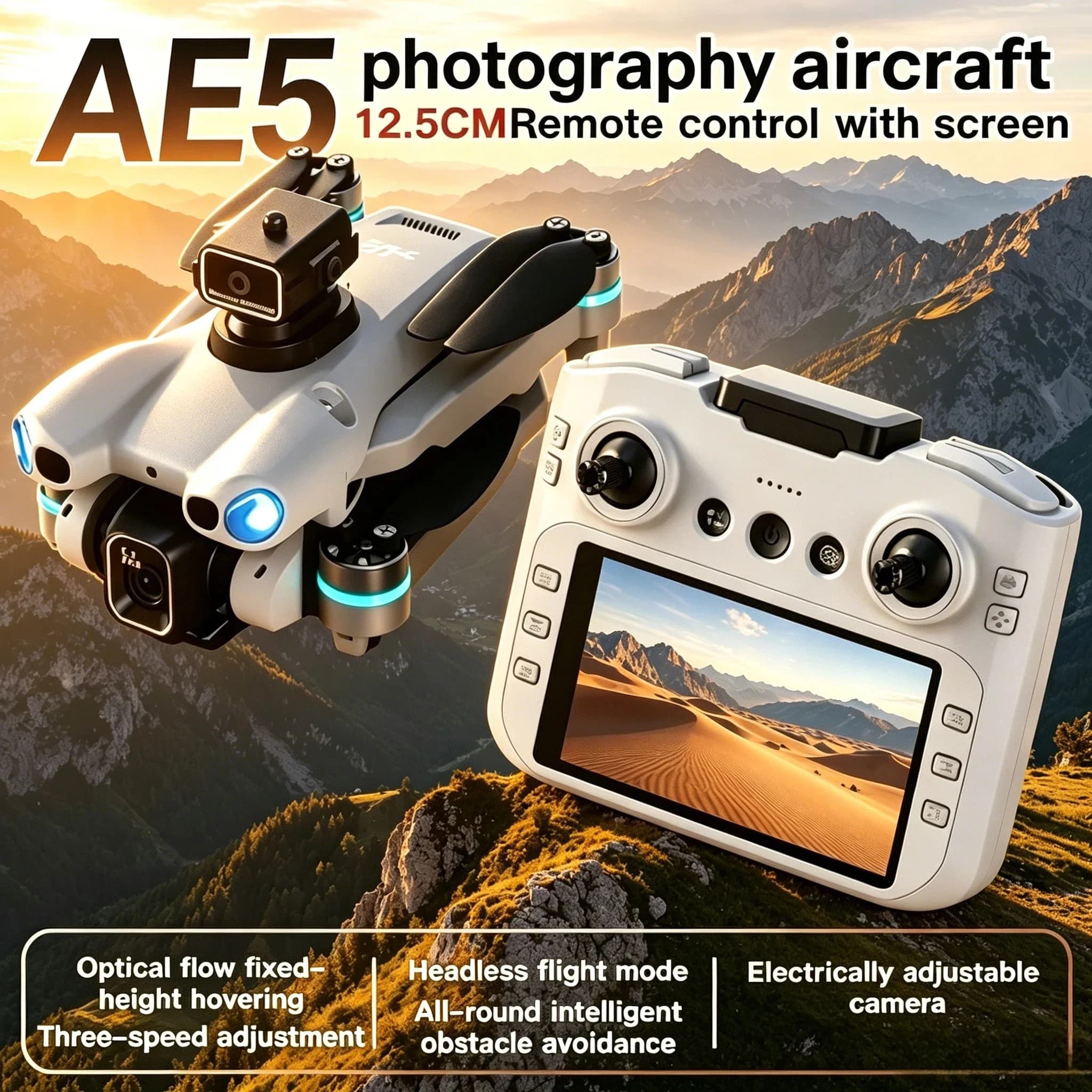 AE5 New 2026 Drone Helicopter Headless Mode 20 Min Battery 360° Flip Quadcopter Mini Drone Kid Toy 4.5 Inch Screen Control 8K HD
