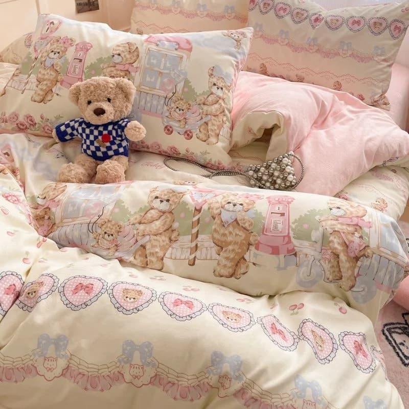 Set of soft pink floral bedding Ins Single Double Copripiumin Queen Size Flat sheet Federa Bed linen for girls Casa Totel