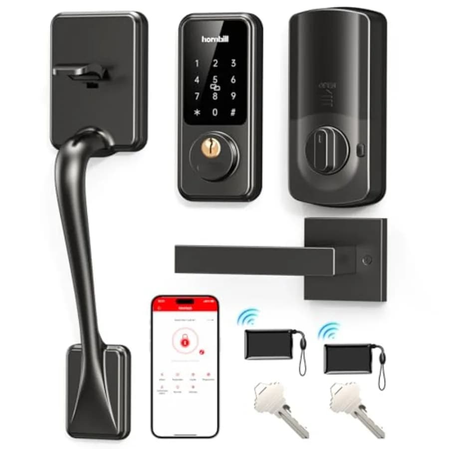 Set Serratura Intelligente per Porta d'Ingresso: Serratura a Cilindro Hornbill con Maniglia e Tastiera Digitale, Sistema Smart Home con Blocco Automatico