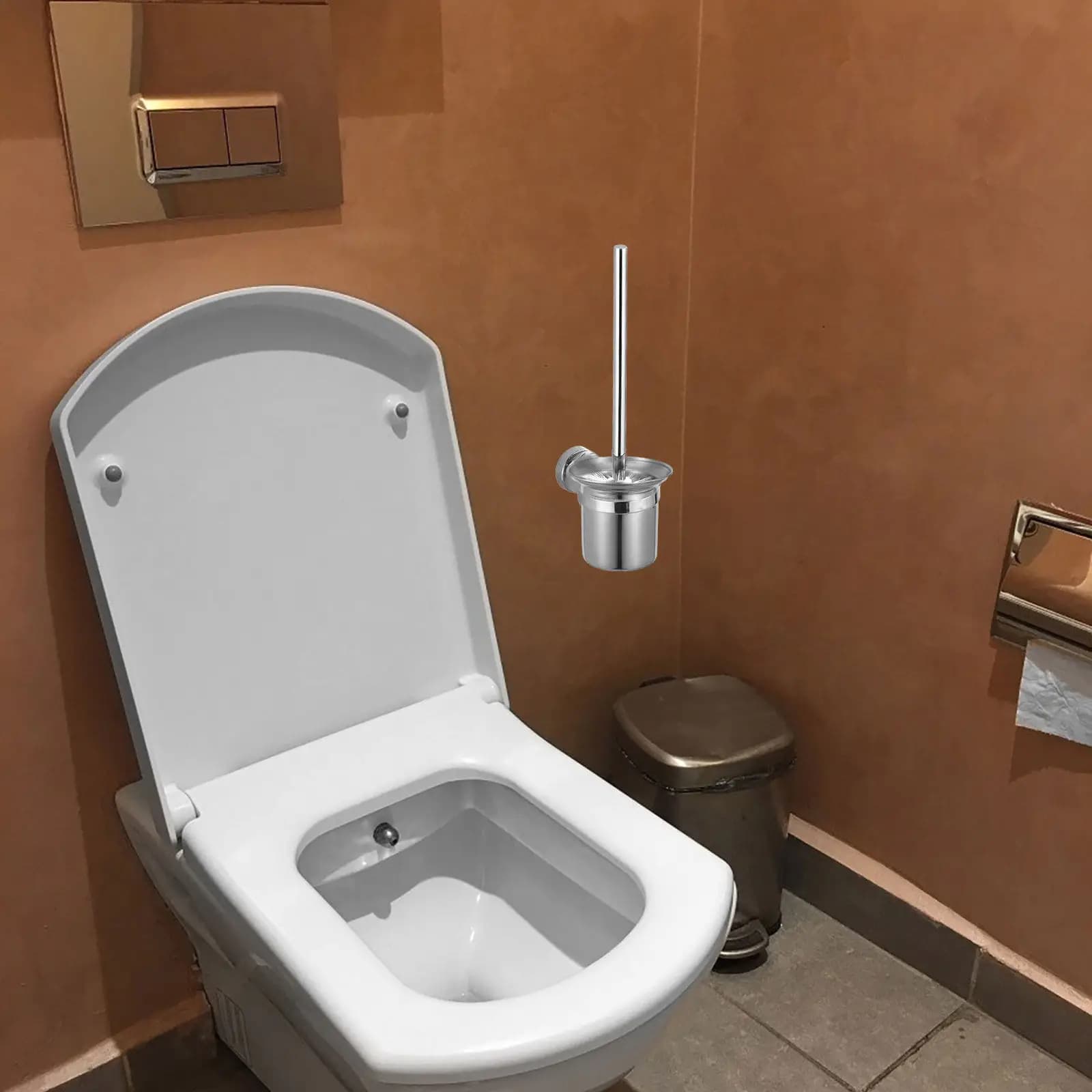 Portascopino per WC in Acciaio Inossidabile, Resistente, con Foro di Drenaggio per Organizzazione e Pulizia del Bagno, Uso Domestico e Alberghiero