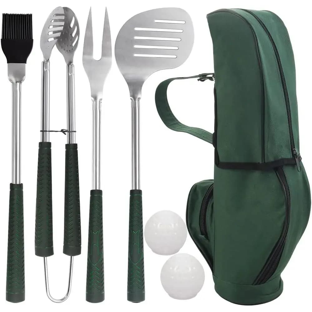 Set di 7 Utensili per Barbecue con Manici in Gomma - Accessori per Griglia in Acciaio Inox per Cucina all'Aperto e Regali Premium per Grigliate
