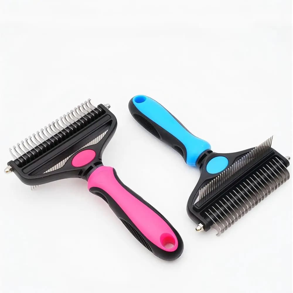 Pet Grooming Comb Large Dual Sided Knot Opening Deshedding Tool Stainless Steel TPR Handle Matted Fur Dogs Cats Grooming Kit