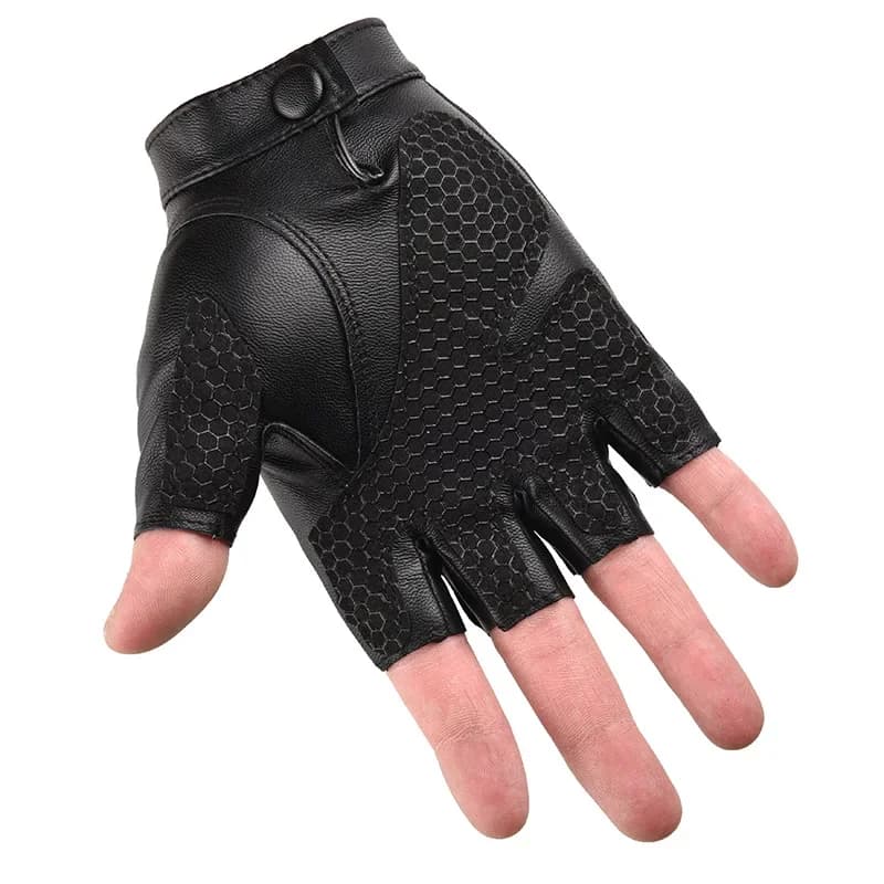 Guanti da Moto in Pelle Mezze Dita per Uomo e Donna, Traspiranti, Touch Screen, per Mountain Bike e Fitness