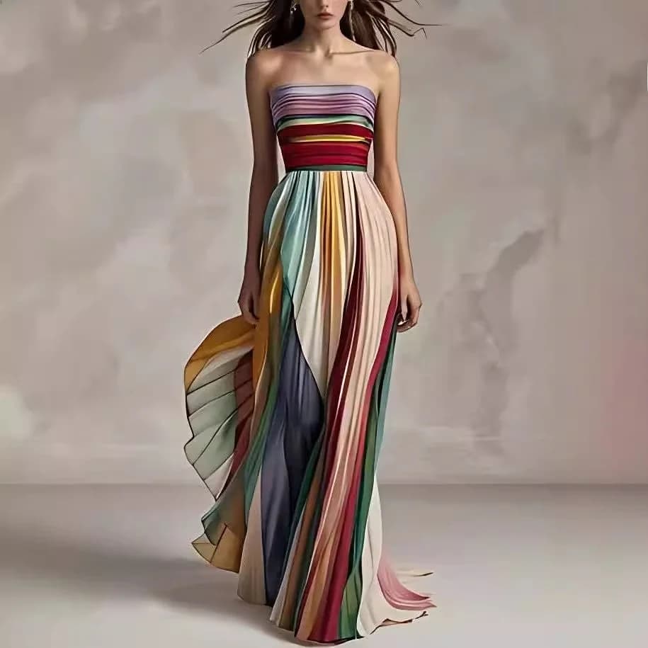 Sexy Print Long Dress Gown New 2024 Independent Station Cross-Border Strapless High Waist Knitted Cotton Polyester