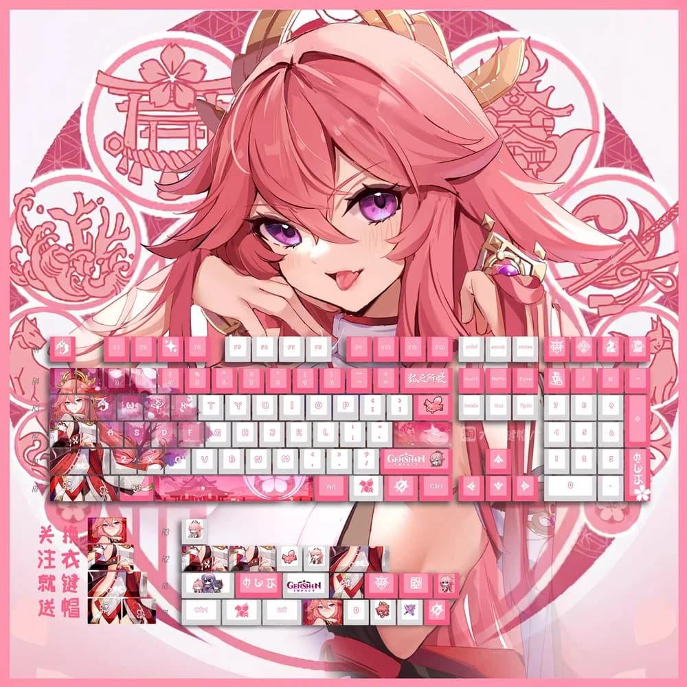 Yae Miko PBT Keycaps Genshin Impact DYE Sublimation Key Cover Cherry Cross MX Switch Key Caps per tastiera meccanica Otaku Gift