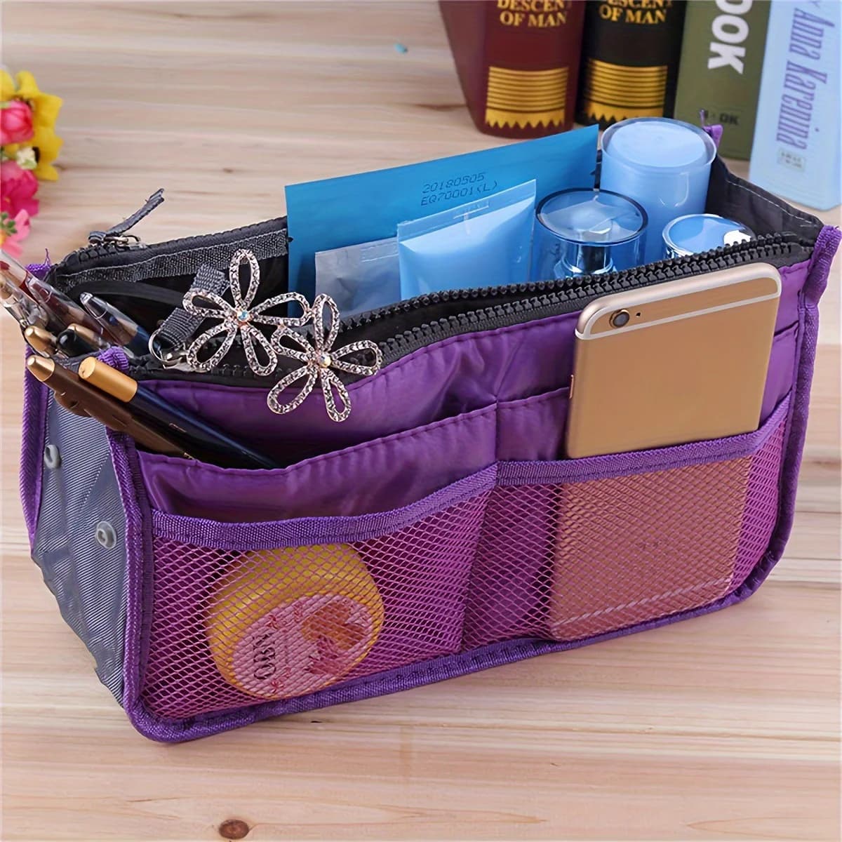 Multi-Compartment Bi-Fold Cosmetic Organizer Bag, Double Zipper Large Storage Bag for Makeup Skincare Toiletries Arrangement