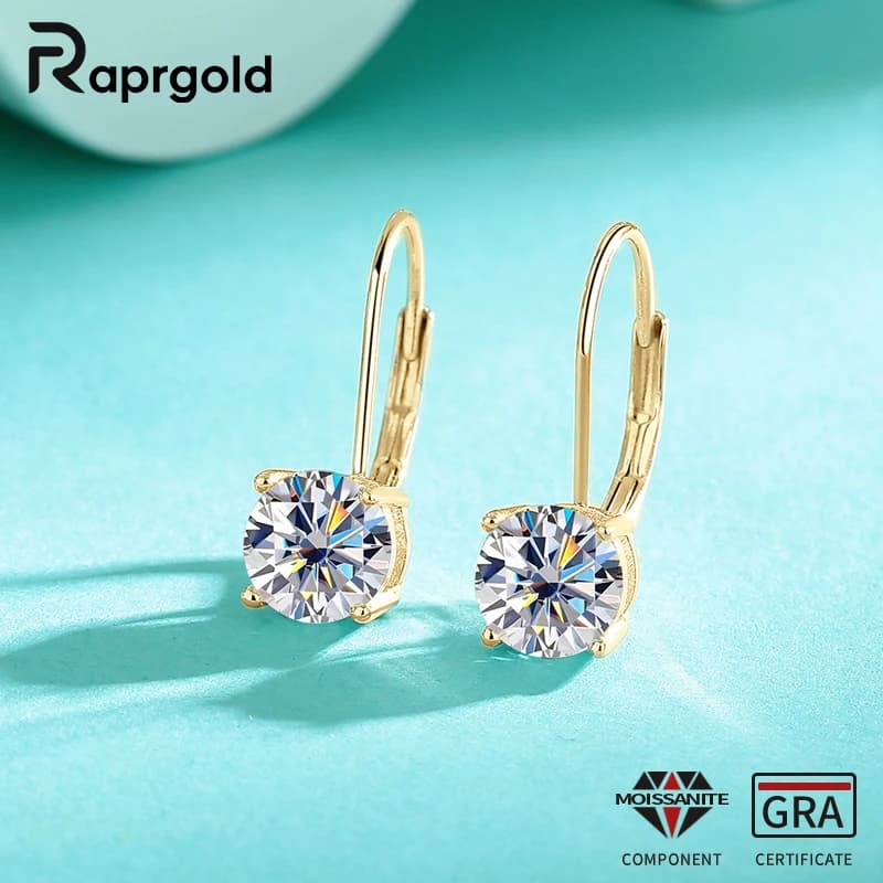 RAPRGOLD 1-2ct Round Solitaire Moissanite Elegant Hoop Earrings for Women 14K Gold Filled Fine Jewelry Gift with GRA Certificate