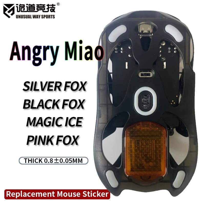 Pattini per Mouse UnusualWaySports Angry Miao AM, Superficie Curva Infinity in PTFE Anti-Collapse, Magic Ice Rosa Nero Argento Volpe