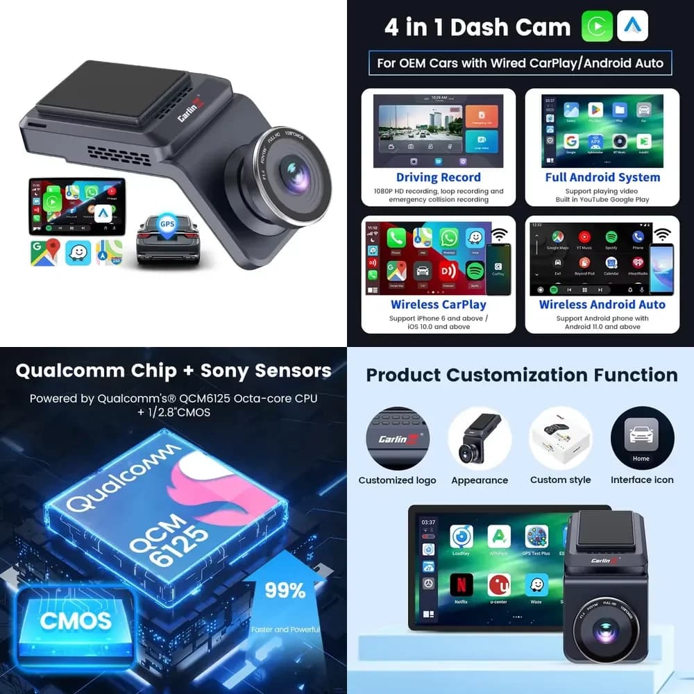 Carlinkit DVR HD 4G LTE Dashcam AI 8GB 128GB Sistema Android Completo Media Wireless Android Auto Carplay AI Box con