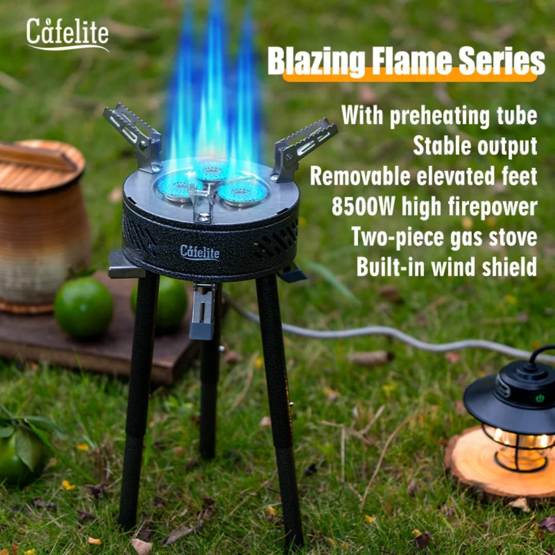 8800W High Power Camping Gas Stove, Separate Portable Burner with Preheating Pipe, Windshield, Folding Legs, for Butane Tanks and Alpine GPL