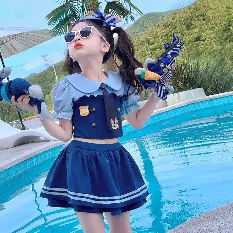 Hot Sanrio Sweet Girl Summer Split Swimsuit Playful Cute Short-Sleeved Skirt Y2K Kitty Doll Collar Kawaii Super Cute Baby Suit