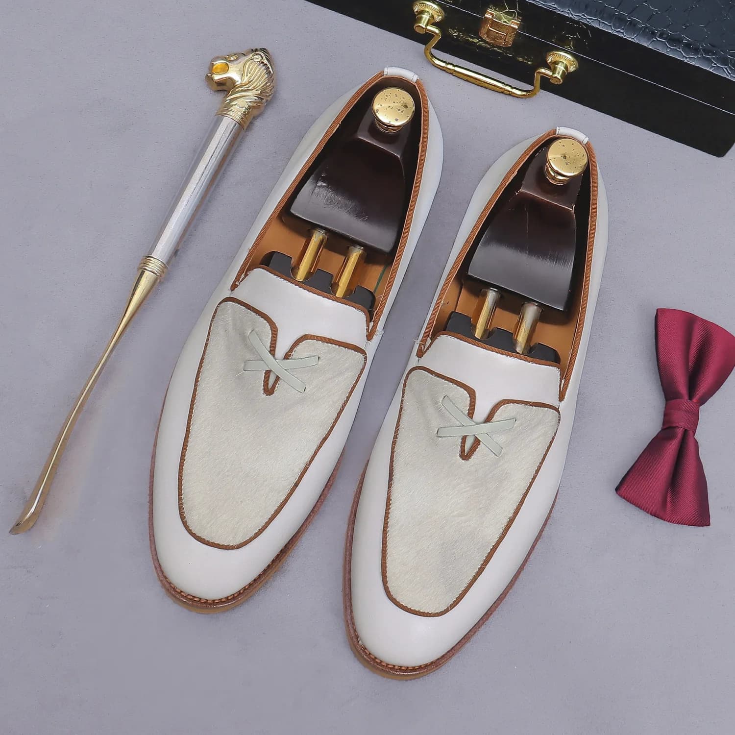 Mocassini Casual da Uomo con Dettaglio in Crine di Cavallo, Scarpe Slip-On in Vera Pelle per Ufficio, Calzature Quotidiane Comode con Suola Piatta