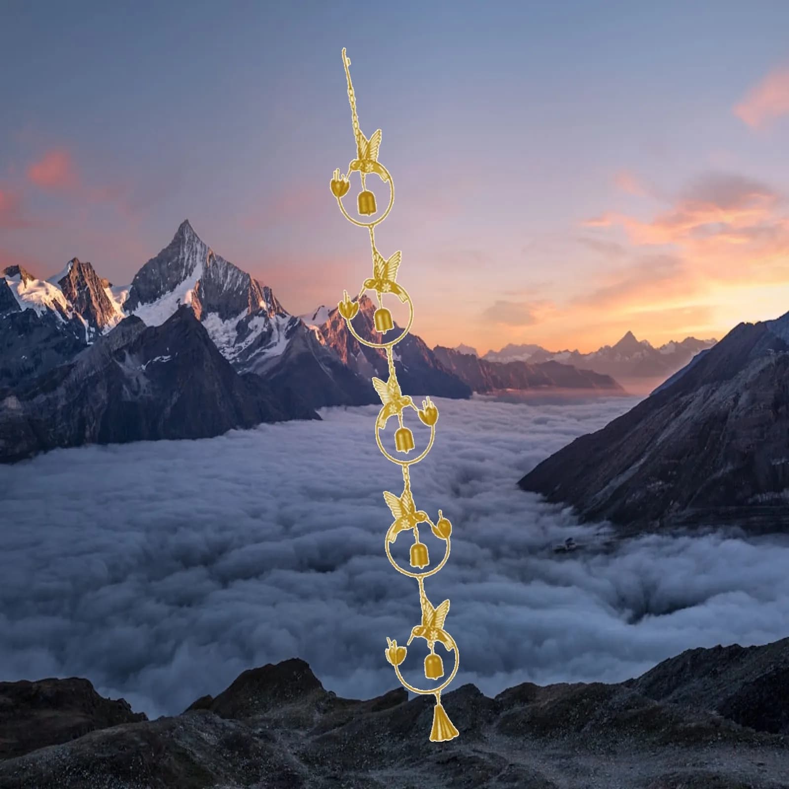 Hummingbird Rain Chain Wind Chime 4.2 ft Metal Rainwater Catcher Wind Bell for Porch Outdoor Courtyard Decoration