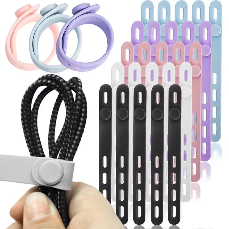 5/10Pcs Silicone Cable Ties Adjustable Cable Straps Cord Organizer Reusable Cable Management Organizer Fastening Cable Straps