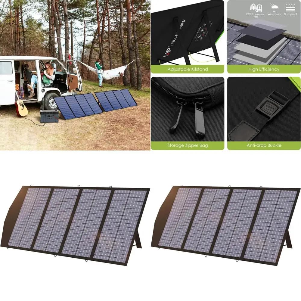 Pannello Solare Portatile da 140W per Laptop e Dispositivi, Impermeabile IP65, 5 Uscite, Compatibile con Generatori, Power Bank e 12V