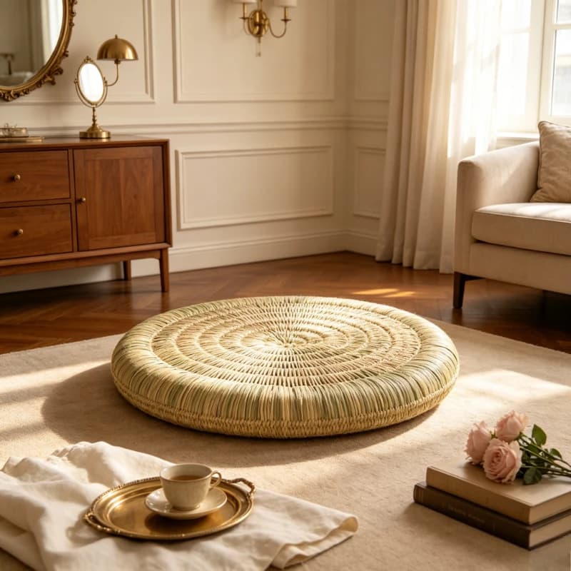Tatami Seat Pad for Tea Room & Living Room UseStraw Woven Floor Cushion, Meditation Round Mat for Zen & Prayer,