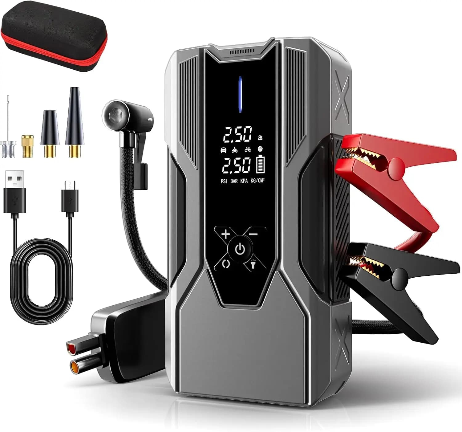 Avviatore portatile con compressore d'aria - 3000 A, 150 PSI, 12000 mAh, avviamento a freddo fino a -20 ° F, per auto, camion e SUV fino a 9 litri di gas/7
