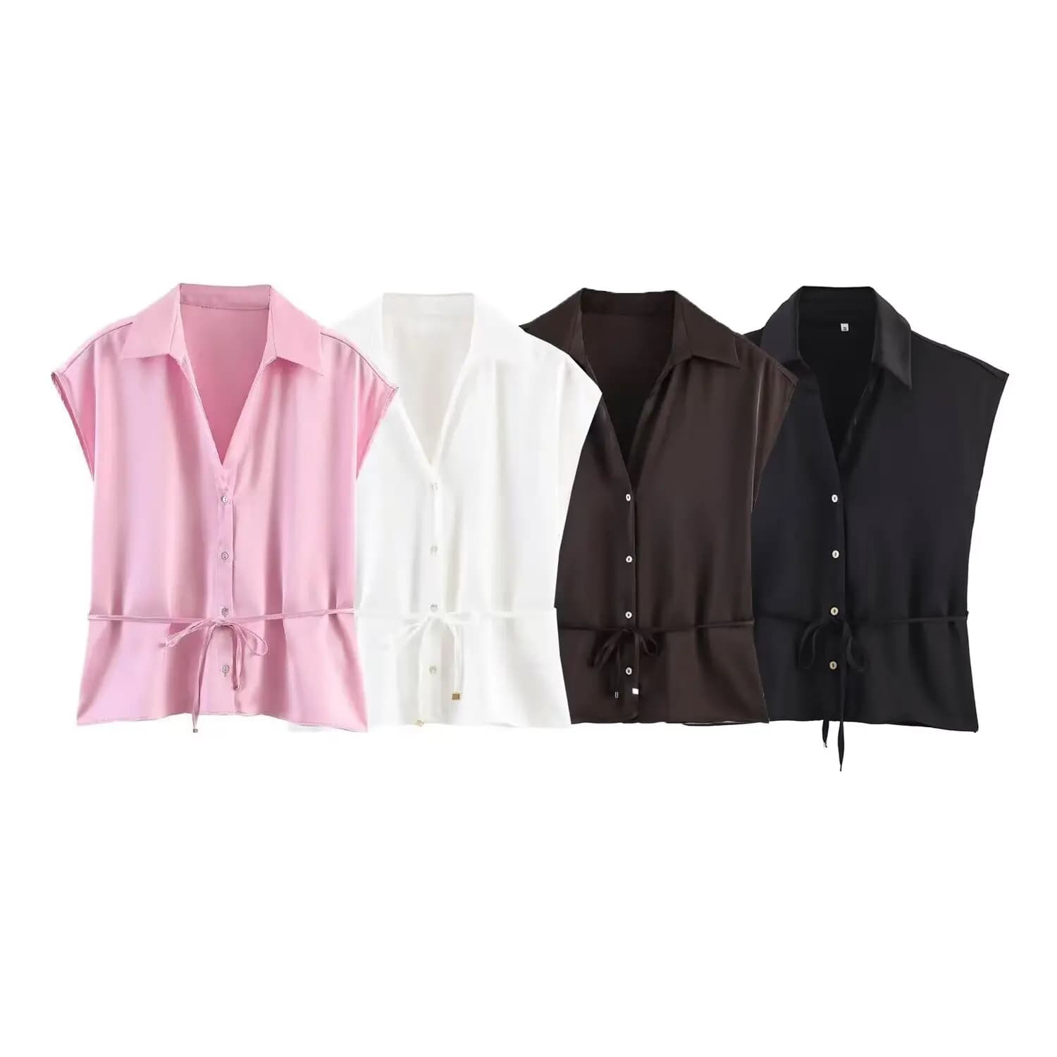 Willshela Women Fashion With Belt Solid Single Breasted Blouse Vintage Lapel Collar Sleeveless Female Chic Lady Shirts