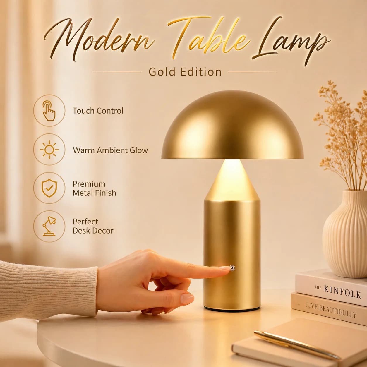 Lampada da tavolo a fungo in metallo Decorazione moderna Lampada da scrivania per atmosfera creativa con testiera della camera da letto nordica di lusso