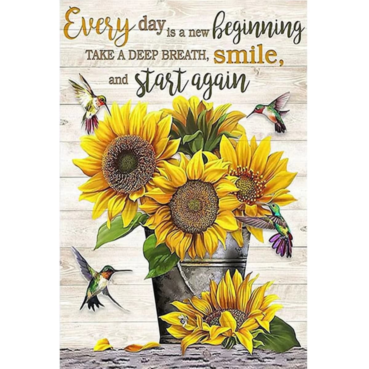 DIY Sunflower Hummingbird Diamond Painting, Rustic Background With Inspirational Quote For Living Room Wall Decoration Gift
