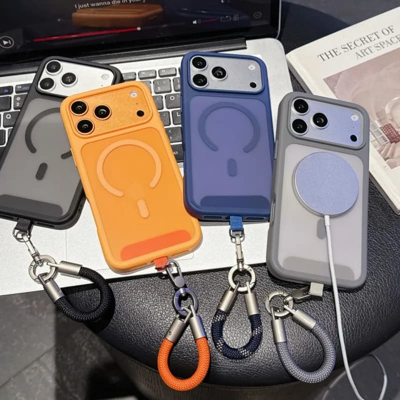 Custodia Magnetica di Lusso con Cordino Staccabile per iPhone 17 Air 16 15 14 13 Pro Max, Protezione Anti-Caduta