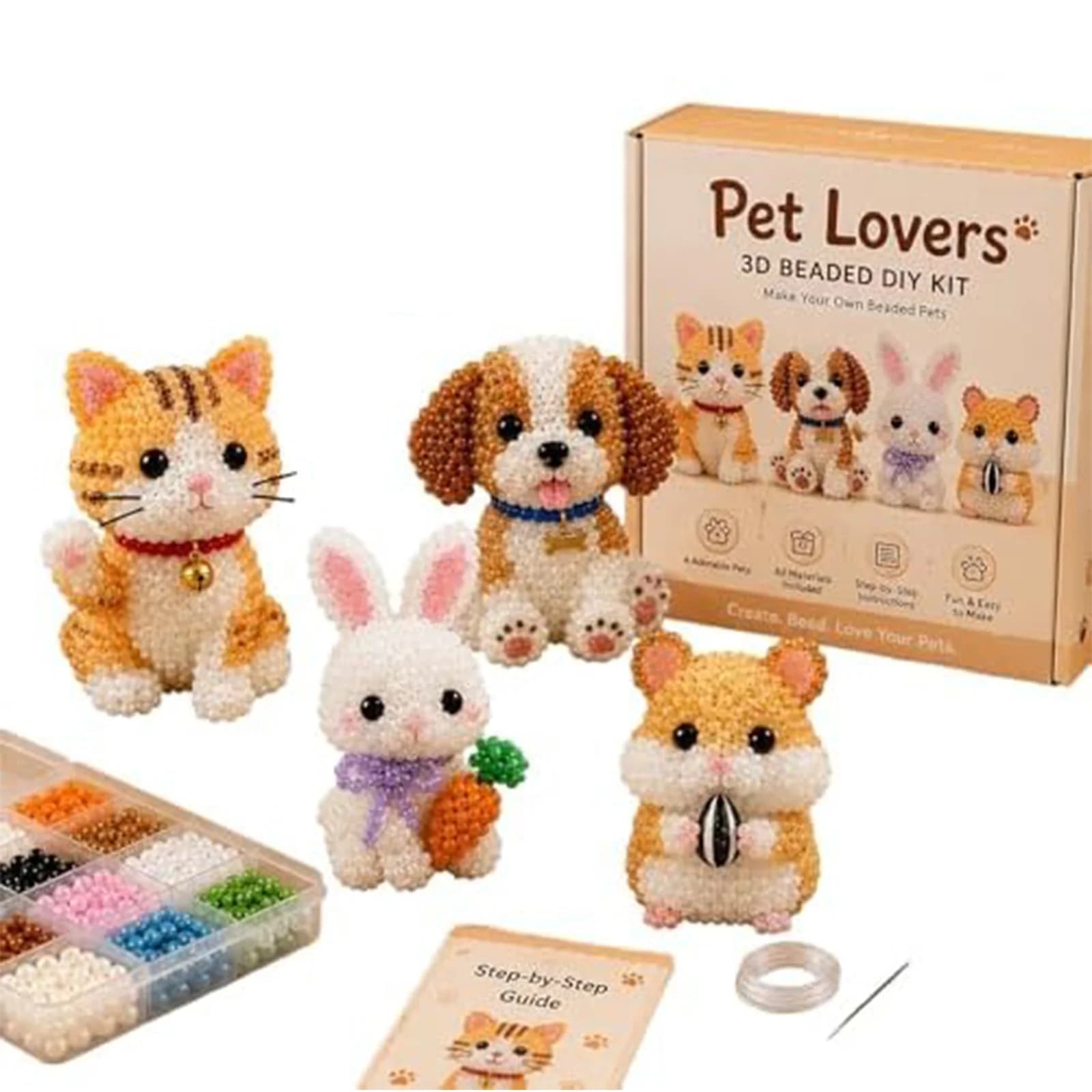 DIY Animal Bead Embroidery Kit Handmade Tiny 3D Beaded Animal Set with Colorful Beads Beginners Friendly for Animal Beadwork Art