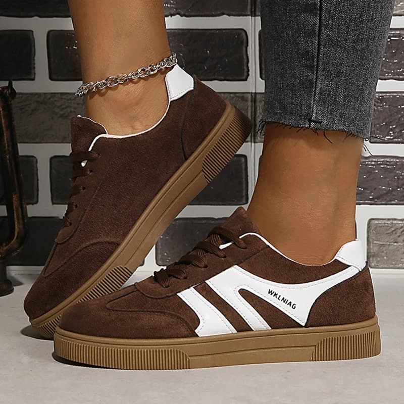 Sneakers con Plateau in Finta Pelle Scamosciata Marrone per Donna, Primavera 2026, Scarpe Casual Antiscivolo con Suola Spessa Vulcanizzata