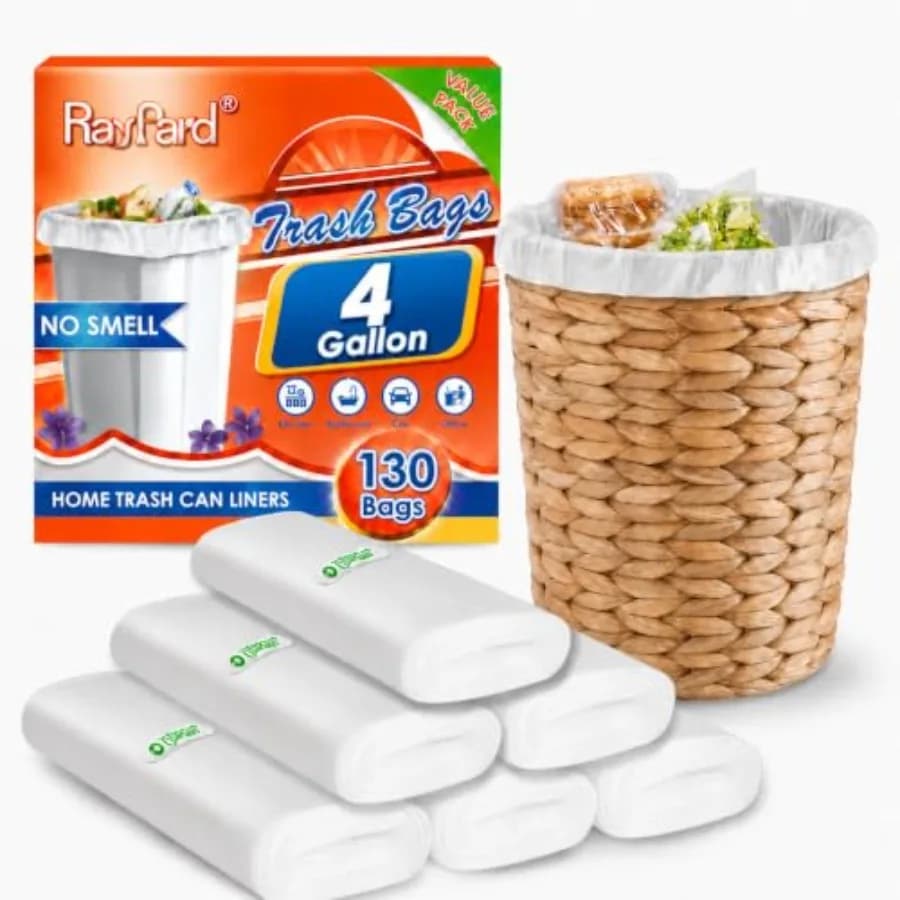 4 Gallon Trash Bags, 130 Count, Clear Small Bathroom Garbage Bags Value pack Can Liners for waste baskets, 17.7 x 19.6 in, fits