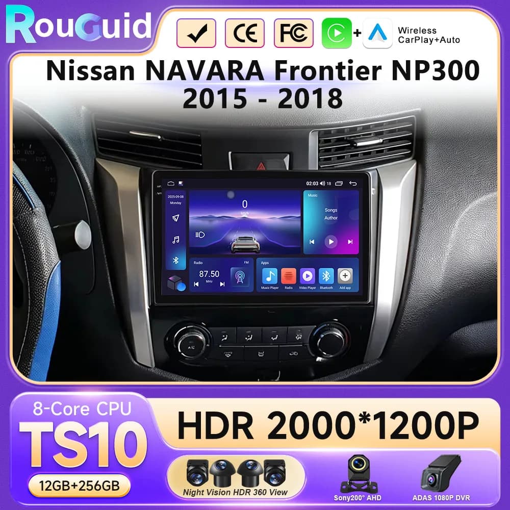 Schermo QLED Android 16 Carplay Auto per Nissan NAVARA Frontier NP300 2015-2018 Autoradio WIFI BT 4G Lettore Video Multimediale