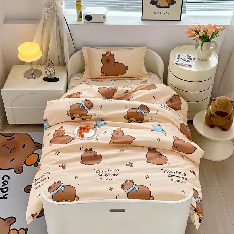 Copripiumino in 100% Cotone con Motivo Capibara per Studenti e Asilo, Decorazione Camera da Letto per Bambini, Regalo, Misura Singola 120x160cm